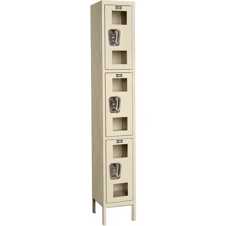 GLOBAL INDUSTRIAL 3-Tier 3 Door Clear View Locker, 12W x 12D x 24H, Tan, Unassembled B2311318